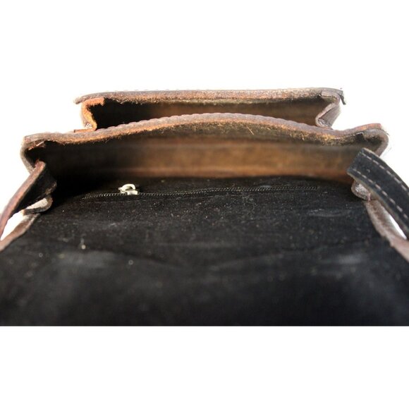 Peruvian Leather Bag Small Purse Woven Textile Women Shoulder Cross Body Saddle - Picture 10 of 11